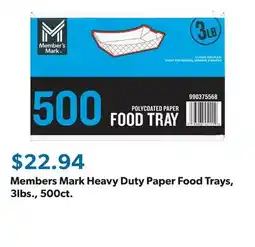 Sam's Club Members Mark Heavy Duty Paper Food Trays, 3lbs., 500ct offer