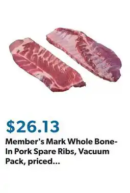 Sam's Club Member's Mark Whole Bone-In Pork Spare Ribs, Vacuum Pack, priced per pound offer