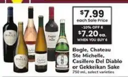 Safeway Bogle, Chateau Ste Michelle, Casillero Del Diablo or Gekkeikan Sake offer