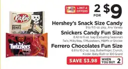ShopRite Hershey’s Snack Size Candy, Snickers Candy Fun Size, Ferrero Chocolates Fun Size offer