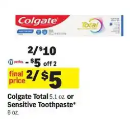 Meijer Colgate Total Sensitive Toothpaste offer