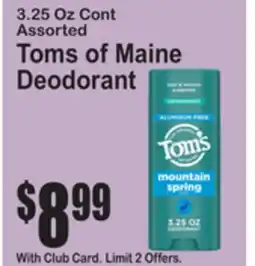 SuperFresh Toms of Maine Deodorant offer
