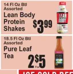 SuperFresh 14 Fl Oz Btl Assorted Lean Body Protein Shakes, 18.5 Fl Oz Btl Assorted Pure Leaf Tea offer