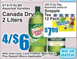 SuperFresh Canada Dry 2 Liters or Snapple Tea offer