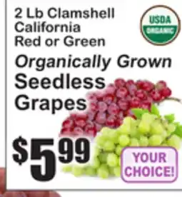SuperFresh 2 Lb Clamshell California Red or Green Organically Grown Seedless Grapes offer