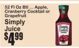 SuperFresh 52 Fl Oz Btl ... Apple, Cranberry Cocktail or Grapefruit Simply Juice offer