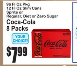 SuperFresh 96 Fl Oz Pkg 12 Fl Oz Slim Cans Sprite or Regular, Diet or Zero Sugar Coca-Cola 8 Packs offer