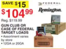 Dunham's Sports GUN CLUB OR CASE OF FEDERAL TARGET LOADS offer