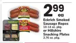 Safeway Eckrich Smoked Sausage Ropes or Hillshire Snacking Plates offer