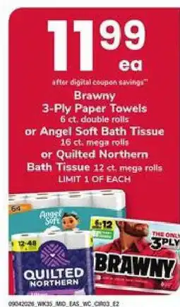 Safeway Brawny, Angel Soft, or Quilted Northern offer