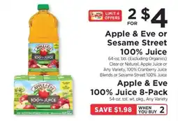 ShopRite Apple & Eve or Sesame Street 100% Juice offer