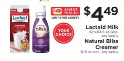 ShopRite Lactaid Milk / Natural Bliss Creamer offer