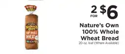ShopRite Nature's Own 100% Whole Wheat Bread offer
