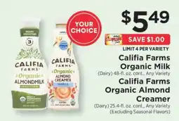 ShopRite Califia Farms Organic Milk or Almond Creamer offer