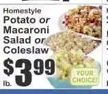 Key Food Homestyle Potato or Macaroni Salad or Coleslaw offer