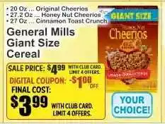 Key Food General Mills Giant Size Cereal offer