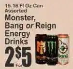 Key Food Monster, Bang or Reign Energy Drinks offer