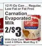 Key Food Carnation Evaporated Milk offer