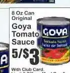 Key Food Goya Tomato Sauce offer