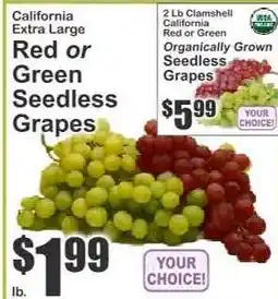 Key Food California Extra Large Red or Green Seedless Grapes offer