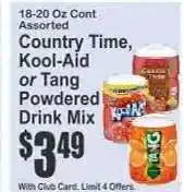 Key Food Country Time, Kool-Aid or Tang Powdered Drink Mix offer