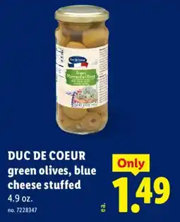 Lidl Duc de Coeur green olives, blue cheese stuffed offer