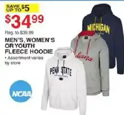 Dunham's Sports Ncaa men's, women's or youth fleece hoodie offer