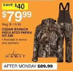 Dunham's Sports Habit cedar branch insulated parka or bib offer
