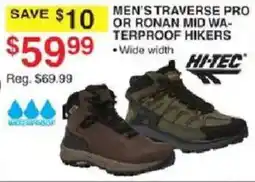 Dunham's Sports Hi-Tec men's traverse pro or ronan mid waterproof hikers offer