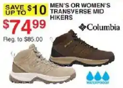 Dunham's Sports Columbia men's or women's transverse mid hikers offer