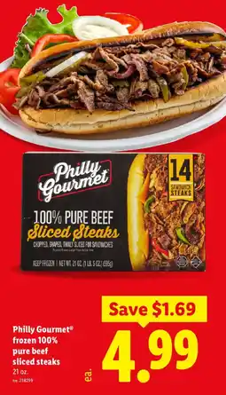 Lidl Philly Gourmet frozen 100% pure beef sliced steaks offer