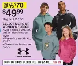 Dunham's Sports Under Armour select men's or women's fleece offer