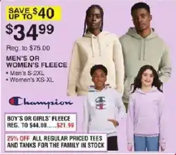 Dunham's Sports Champion men's or women's fleece offer