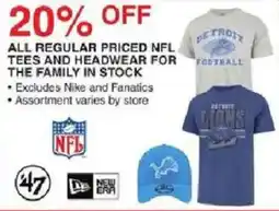 Dunham's Sports 4/7 all regular priced nfl tees and headwear for the family in stock offer