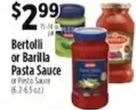 Pioneer Supermarkets Bertolli or Barilla Pasta Sauce or Pesto Sauce offer