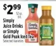 Pioneer Supermarkets Simply Juice Drinks or Simply Gold Peak Iced Tea offer