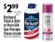 Pioneer Supermarkets Barbasol Thick & Rich or Pure Silk Spa Therapy Shave Cream offer