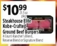 Pioneer Supermarkets Steakhouse Elite Kobe-Crafted Ground Beef Burgers offer