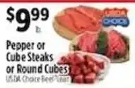 Pioneer Supermarkets Usda choice pepper or cube steaks or round cubes offer