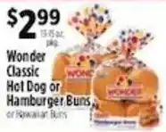 Pioneer Supermarkets Wonder classic hot dog or hamburger buns or hawaiian buns offer