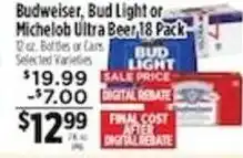 Pioneer Supermarkets Budweiser, Bud Light or Michelob Ultra Beer offer