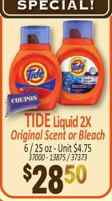 Jetro TIDE Liquid 2X Original Scent or Bleach offer