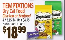 Jetro TEMPTATIONS Dry Cat Food Chicken or Seafood offer