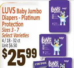 Jetro LUVS Baby Jumbo Diapers - Platinum Protection offer
