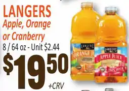 Jetro LANGERS Apple, Orange or Cranberry offer