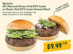 Sprouts Farmers Market Sprouts all-natural grass-fed 85% lean or grain-fed 93% lean ground beef offer