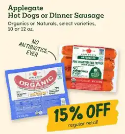 Sprouts Farmers Market Applegate hot dogs or dinner sausage offer