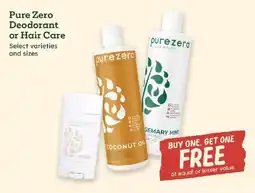 Sprouts Farmers Market Pure Zero Deodorant or Hair Care offer