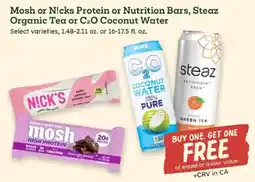 Sprouts Farmers Market Mosh or N!cks Protein or Nutrition Bars, Steaz Organic Tea or C2O Coconut Water offer