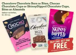 Sprouts Farmers Market Chocolove Chocolate Bars or Bites, Chocxo Chocolate Cups or SkinnyDipped Chocolate Cups, Bites or Almonds offer